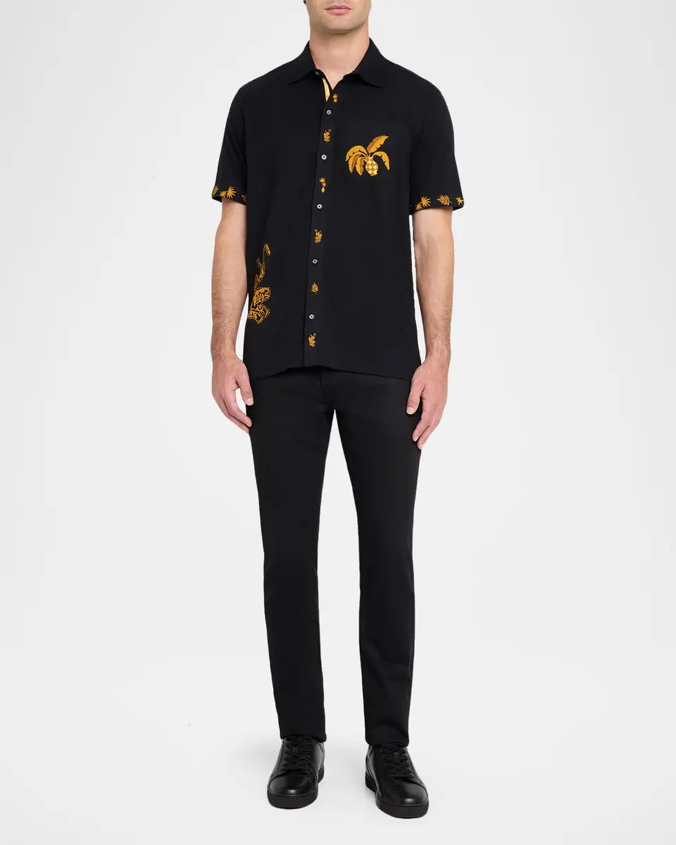 Robert Graham Men's Golden Jungle Motif Cotton Short-Sleeve Shirt | Thumbnail 2 Robert Graham Men's Golden Jungle Motif Cotton Short-Sleeve Shirt | Thumbnail 2