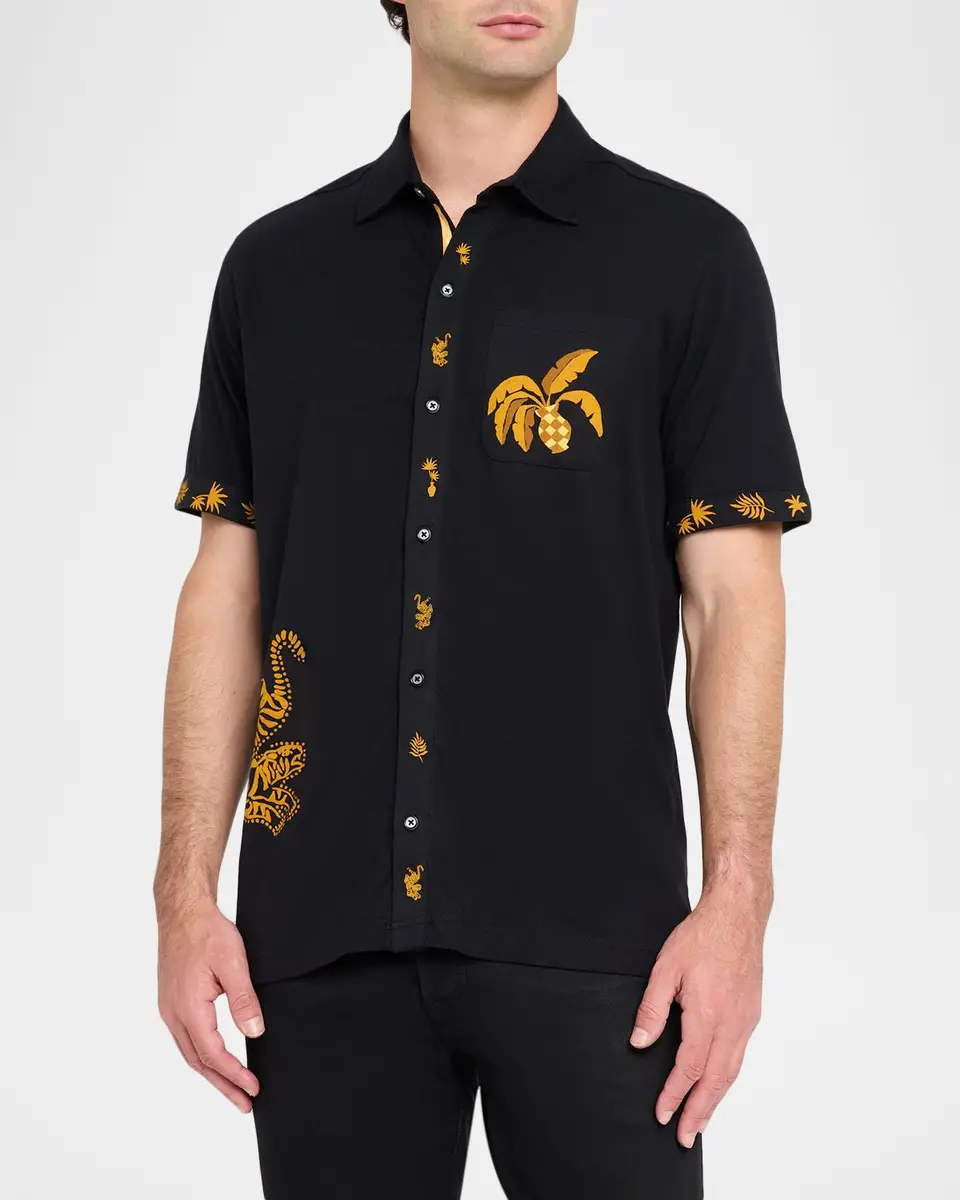 Robert Graham Men's Golden Jungle Motif Cotton Short-Sleeve Shirt | Thumbnail 4 Robert Graham Men's Golden Jungle Motif Cotton Short-Sleeve Shirt | Thumbnail 4