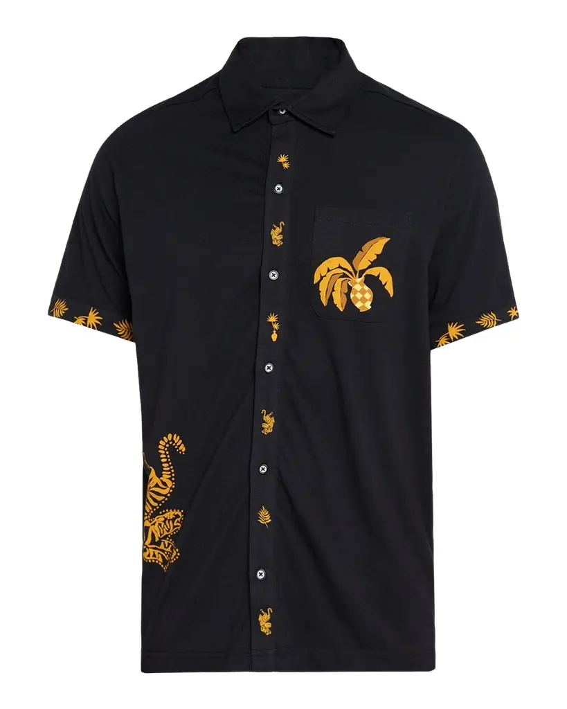 Robert Graham Men's Golden Jungle Motif Cotton Short-Sleeve Shirt | Image 1 Robert Graham Men's Golden Jungle Motif Cotton Short-Sleeve Shirt | Image 1