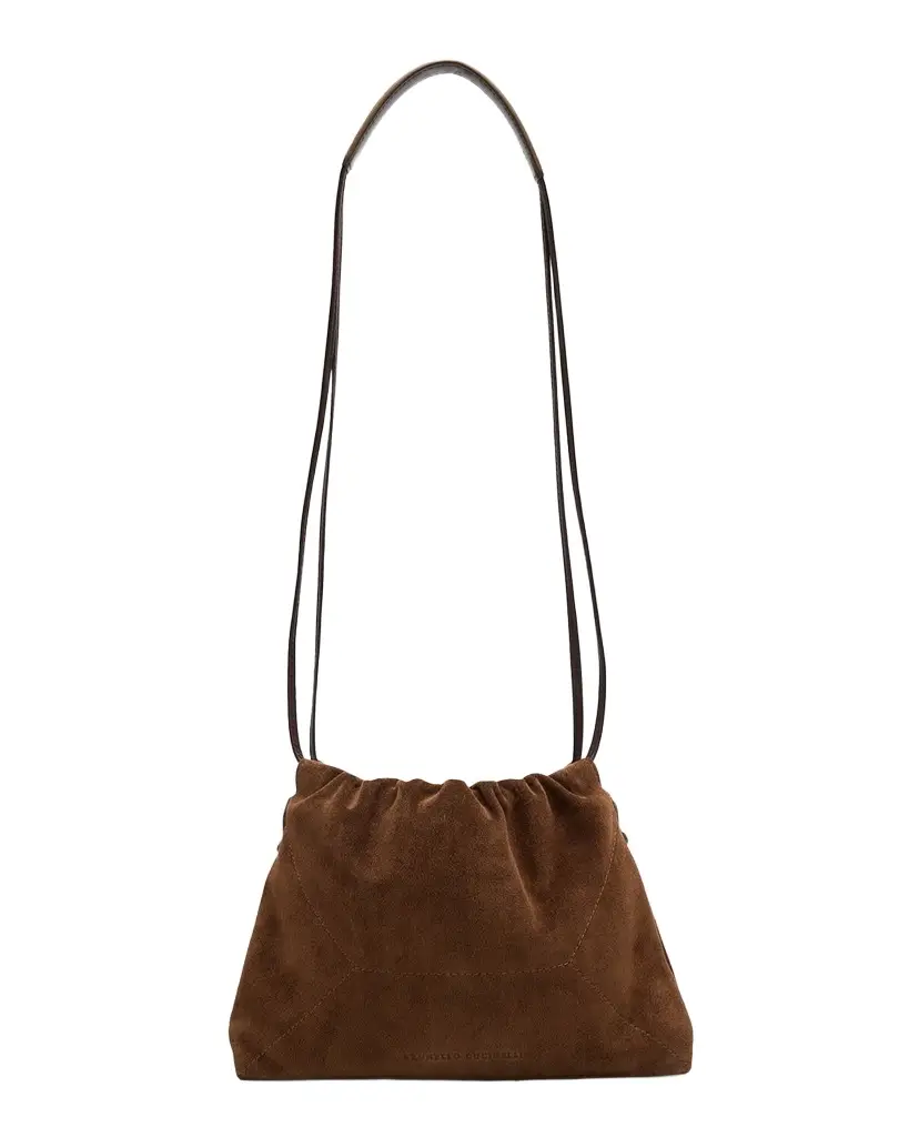 Brunello Cucinelli Suede Drawstring Shoulder Bag | Image 1 Brunello Cucinelli Suede Drawstring Shoulder Bag | Image 1
