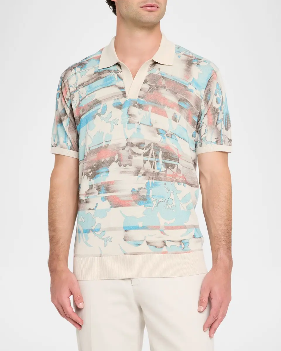 Robert Graham Men's Ordale Cotton Knit Abstract Johnny Collar Polo Shirt | Thumbnail 4