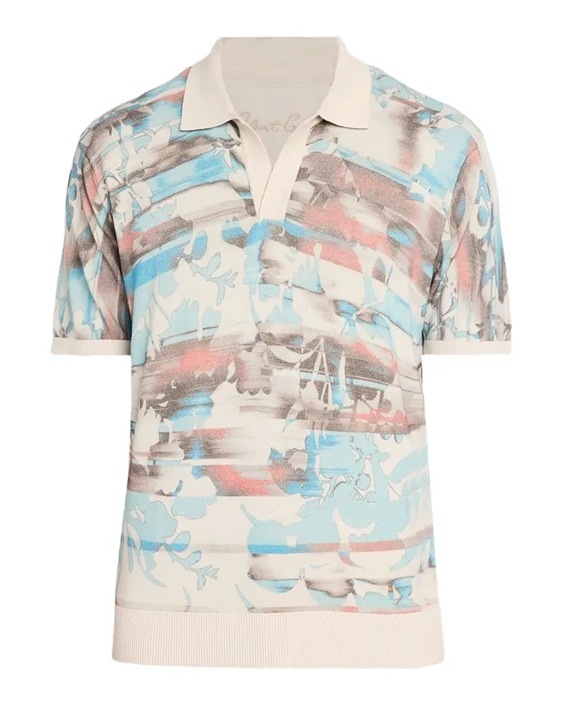 Robert Graham Men's Ordale Cotton Knit Abstract Johnny Collar Polo Shirt | Image 1 Robert Graham Men's Ordale Cotton Knit Abstract Johnny Collar Polo Shirt | Image 1