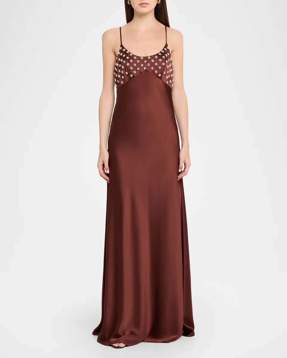 TANYA TAYLOR Ophelia Beaded Satin Maxi Dress | Thumbnail 2