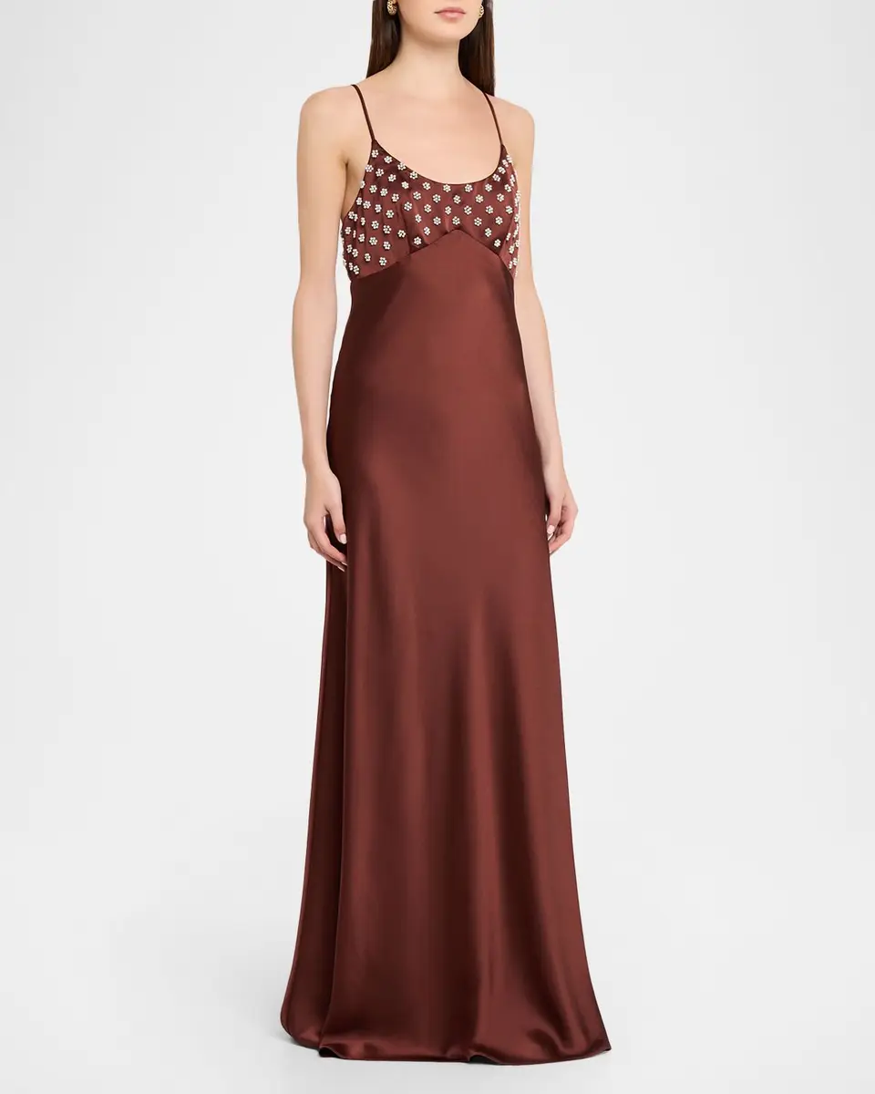 TANYA TAYLOR Ophelia Beaded Satin Maxi Dress | Thumbnail 4