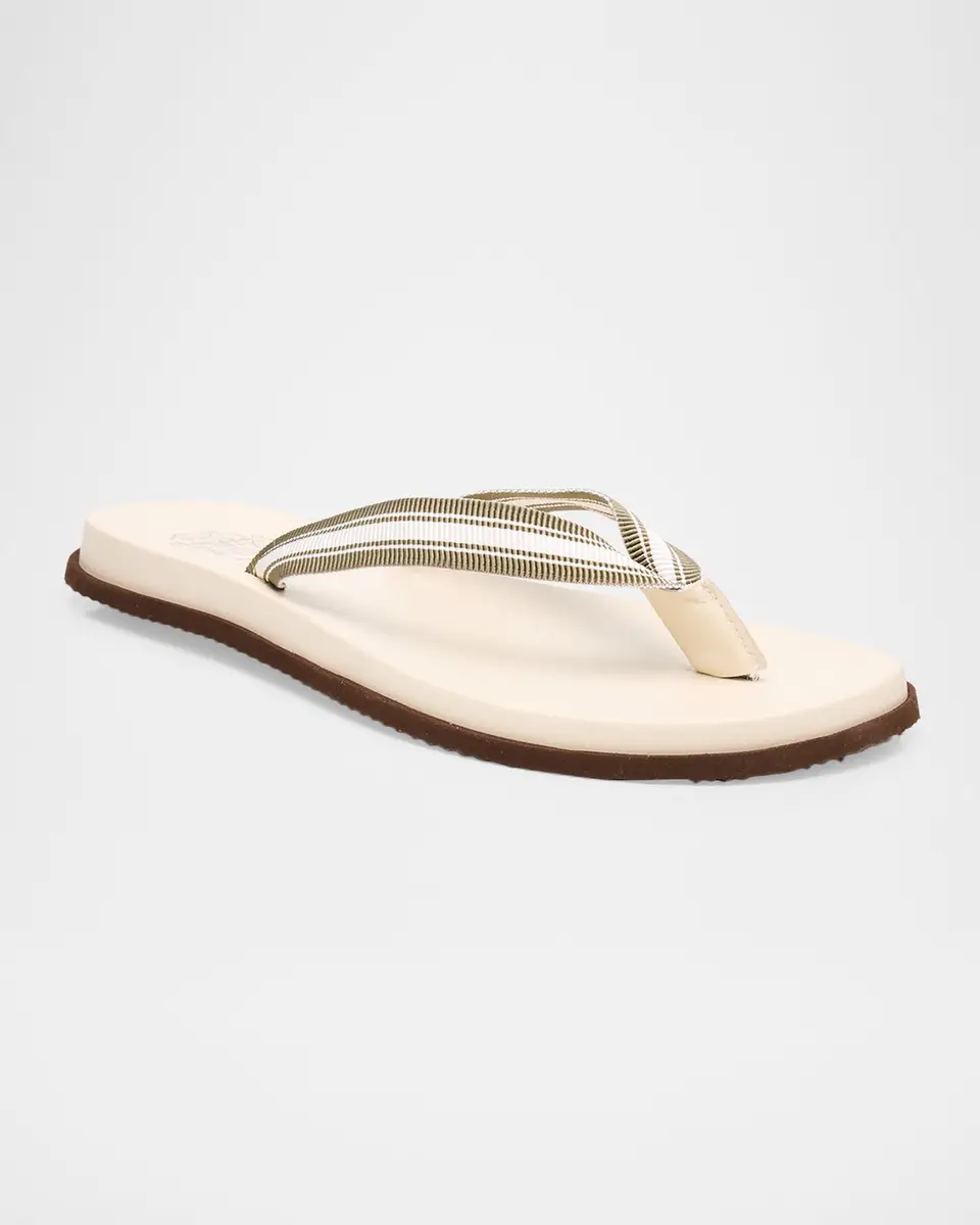 Brunello Cucinelli Men's Leather Grosgrain-Stripe Flip-Flops | Thumbnail 4 Brunello Cucinelli Men's Leather Grosgrain-Stripe Flip-Flops | Thumbnail 4
