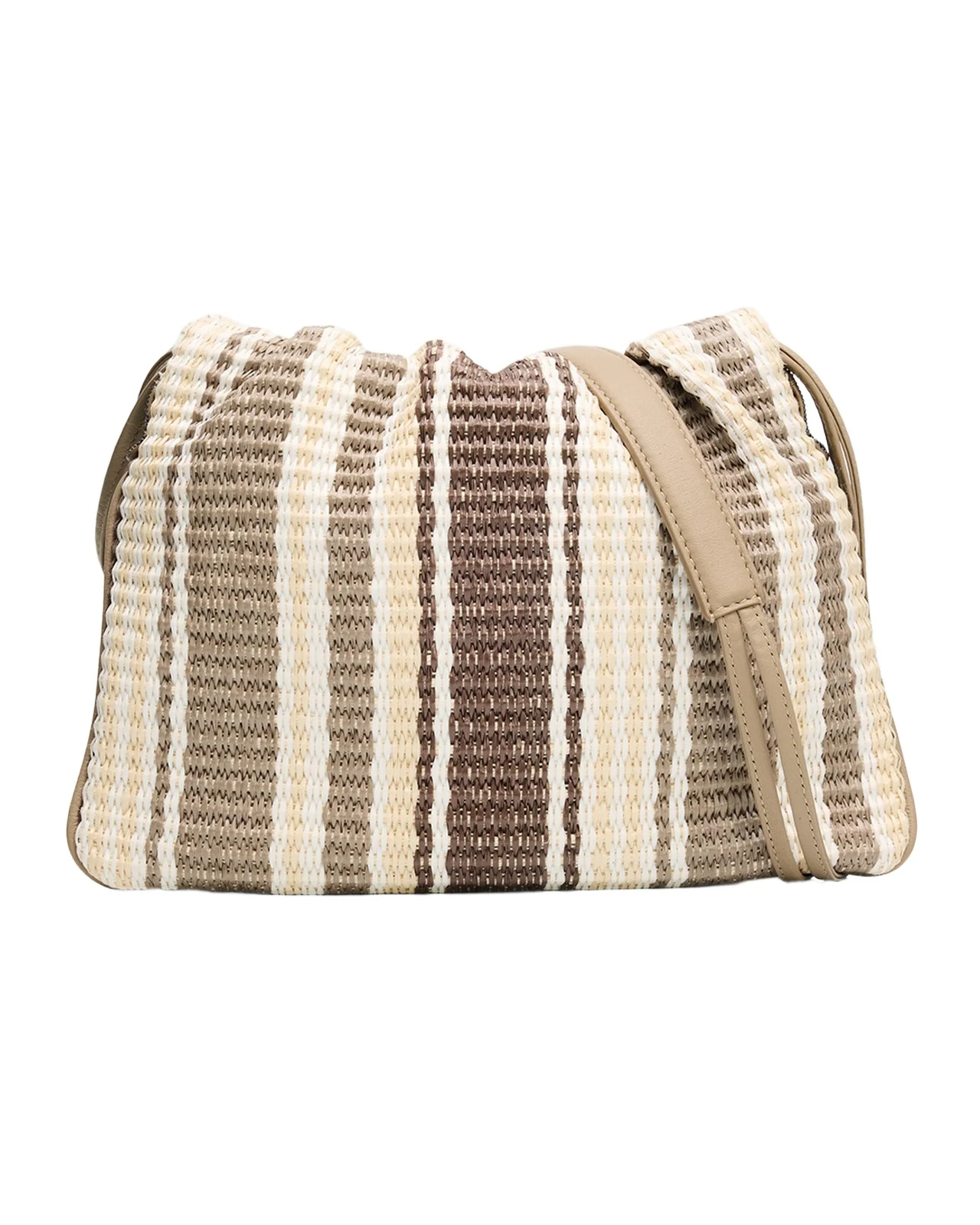 Striped Woven Raffia-Effect Shoulder Bag