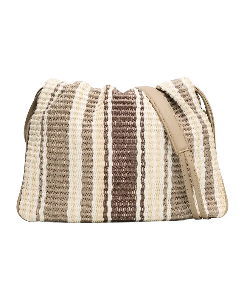 Brunello Cucinelli Striped Woven Raffia-Effect Shoulder Bag | Image 1 Brunello Cucinelli Striped Woven Raffia-Effect Shoulder Bag | Image 1