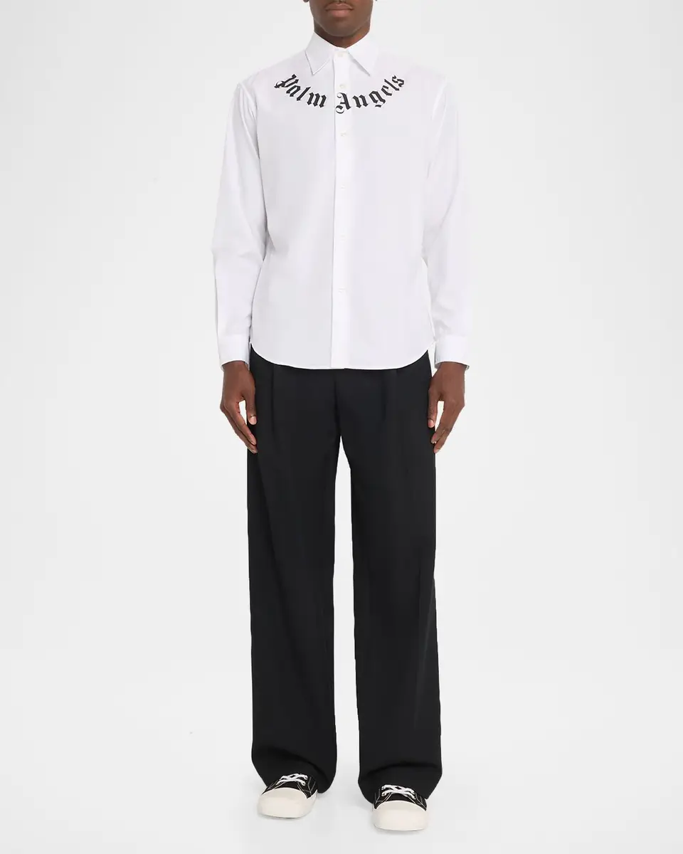 Palm Angels Men's Neck Logo Cotton Button-Down Shirt | Thumbnail 2