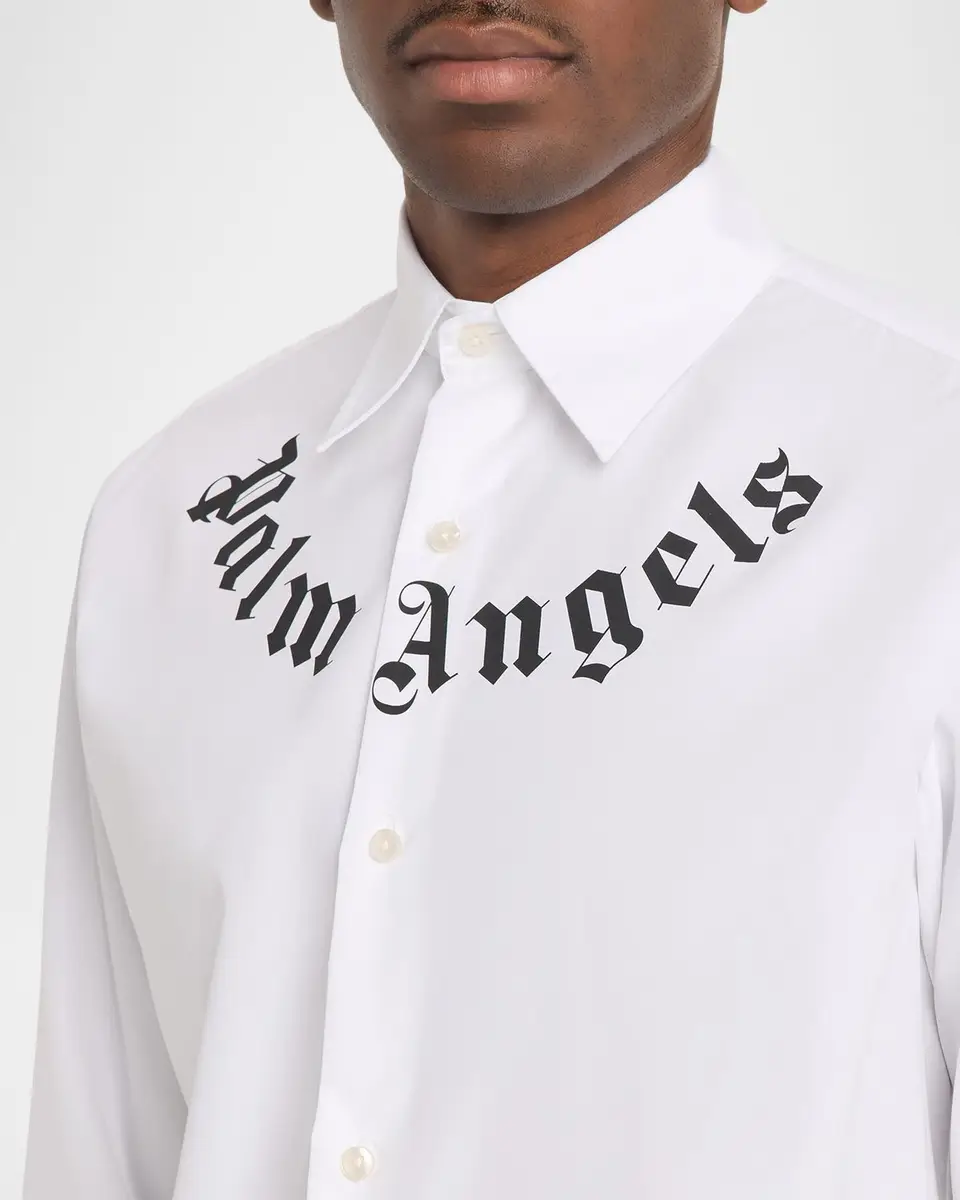 Palm Angels Men's Neck Logo Cotton Button-Down Shirt | Thumbnail 5