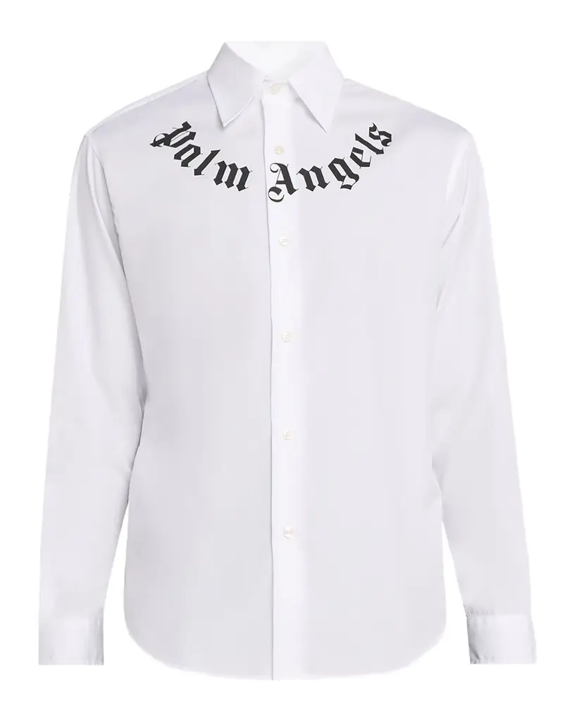 Palm Angels Men's Neck Logo Cotton Button-Down Shirt | Image 1 Palm Angels Men's Neck Logo Cotton Button-Down Shirt | Image 1
