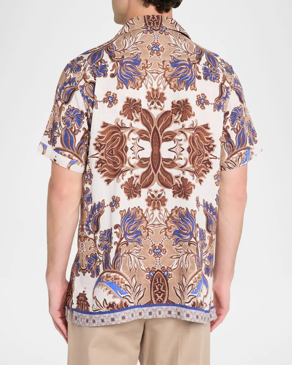 Robert Graham Men's Dunbridge Printed Cotton-Linen Camp Shirt | Thumbnail 3 Robert Graham Men's Dunbridge Printed Cotton-Linen Camp Shirt | Thumbnail 3