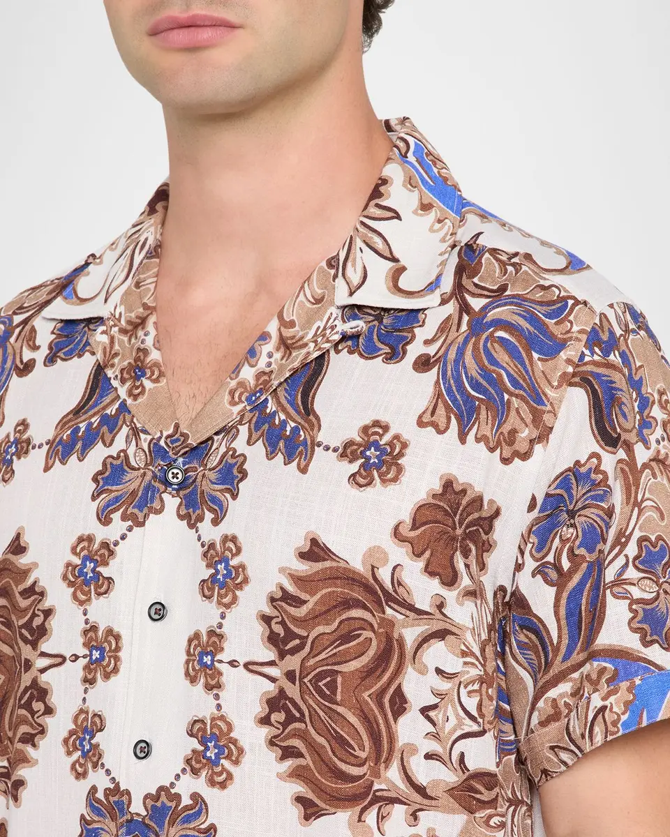Robert Graham Men's Dunbridge Printed Cotton-Linen Camp Shirt | Thumbnail 5 Robert Graham Men's Dunbridge Printed Cotton-Linen Camp Shirt | Thumbnail 5