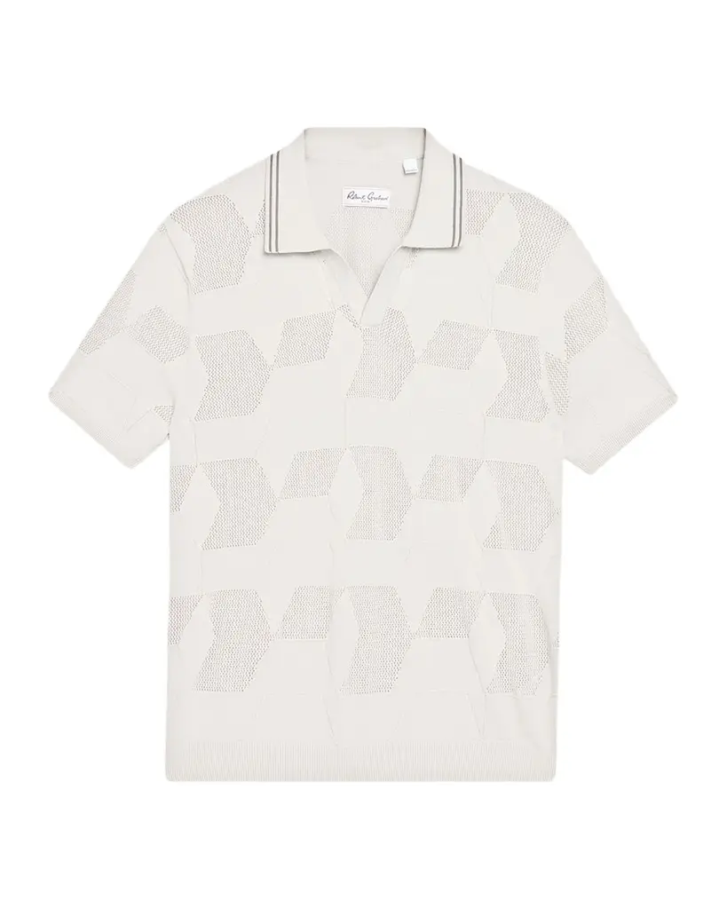Robert Graham Men's Marcross Cotton Knit Geometric Johnny Collar Polo Shirt | Image 1 Robert Graham Men's Marcross Cotton Knit Geometric Johnny Collar Polo Shirt | Image 1