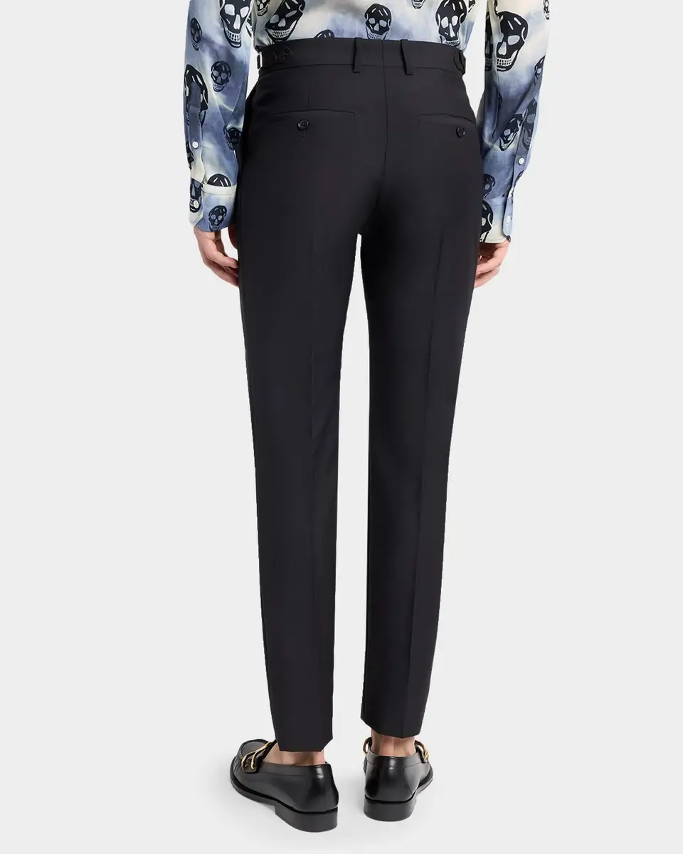 Alexander McQueen Men's Waist-Tab Straight Fit Flat-Front Trousers | Thumbnail 2