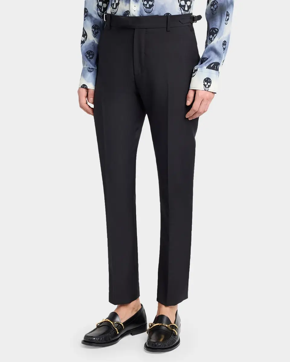 Alexander McQueen Men's Waist-Tab Straight Fit Flat-Front Trousers | Thumbnail 3
