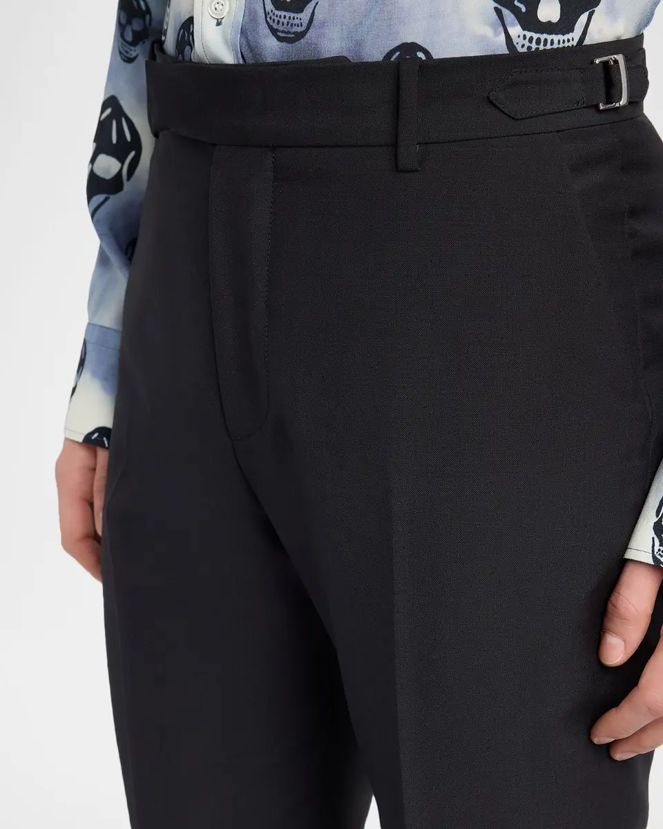 Alexander McQueen Men's Waist-Tab Straight Fit Flat-Front Trousers | Thumbnail 4