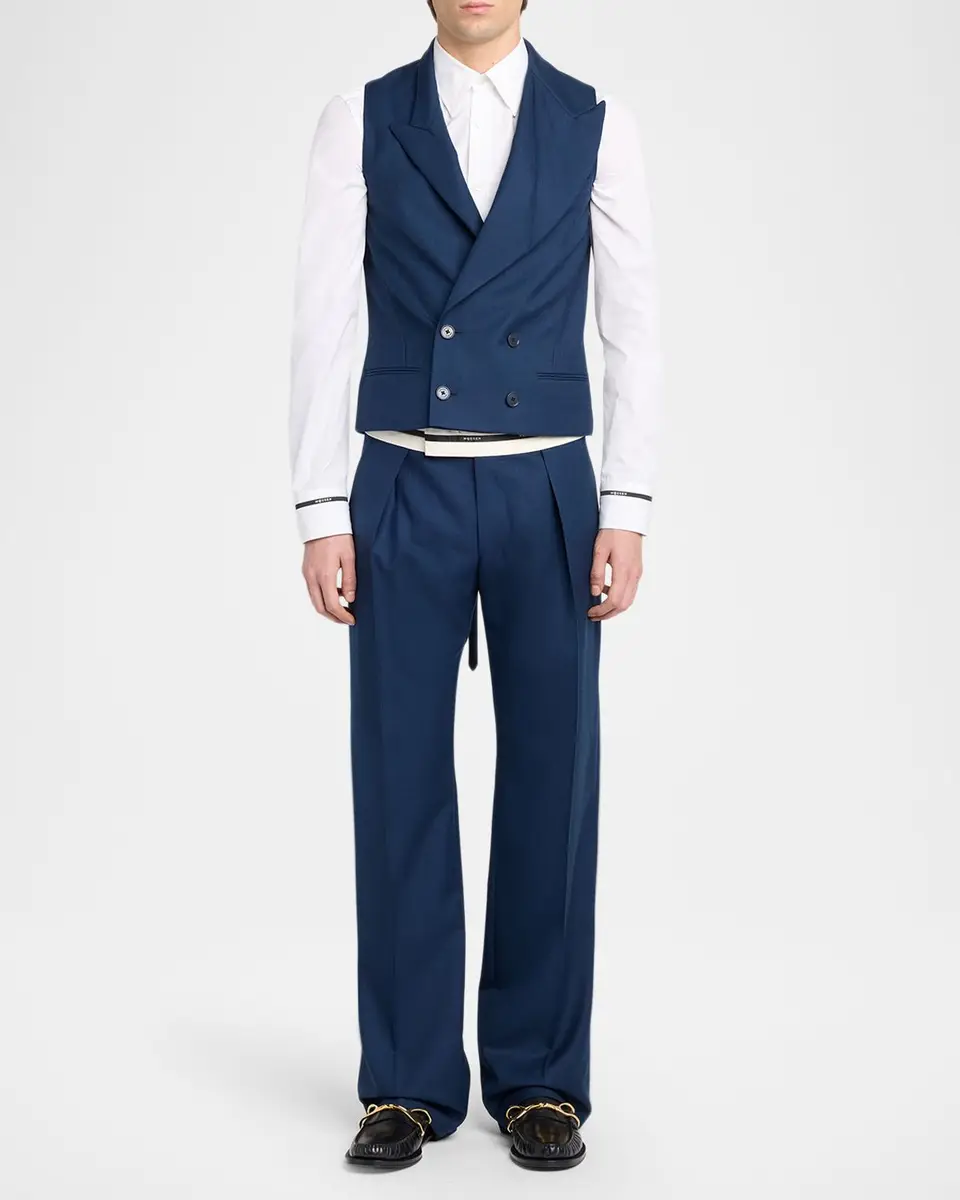 Alexander McQueen Men's Wool Peak Lapel Double-Breasted Waistcoat | Thumbnail 2 Alexander McQueen Men's Wool Peak Lapel Double-Breasted Waistcoat | Thumbnail 2