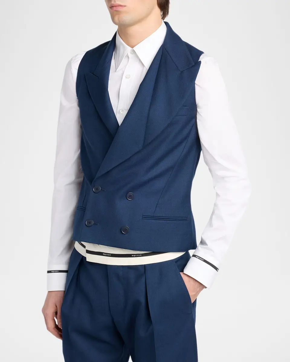 Alexander McQueen Men's Wool Peak Lapel Double-Breasted Waistcoat | Thumbnail 4 Alexander McQueen Men's Wool Peak Lapel Double-Breasted Waistcoat | Thumbnail 4