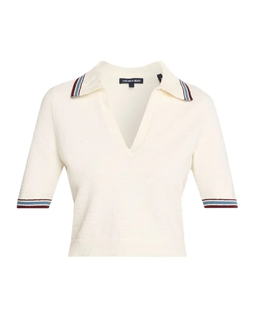 Veronica Beard Quinelle Cropped Knit Polo Top | Image 1 Veronica Beard Quinelle Cropped Knit Polo Top | Image 1