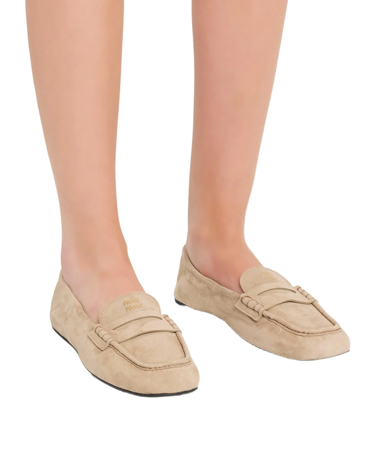 Miu Miu Ruched Suede Penny Loafers