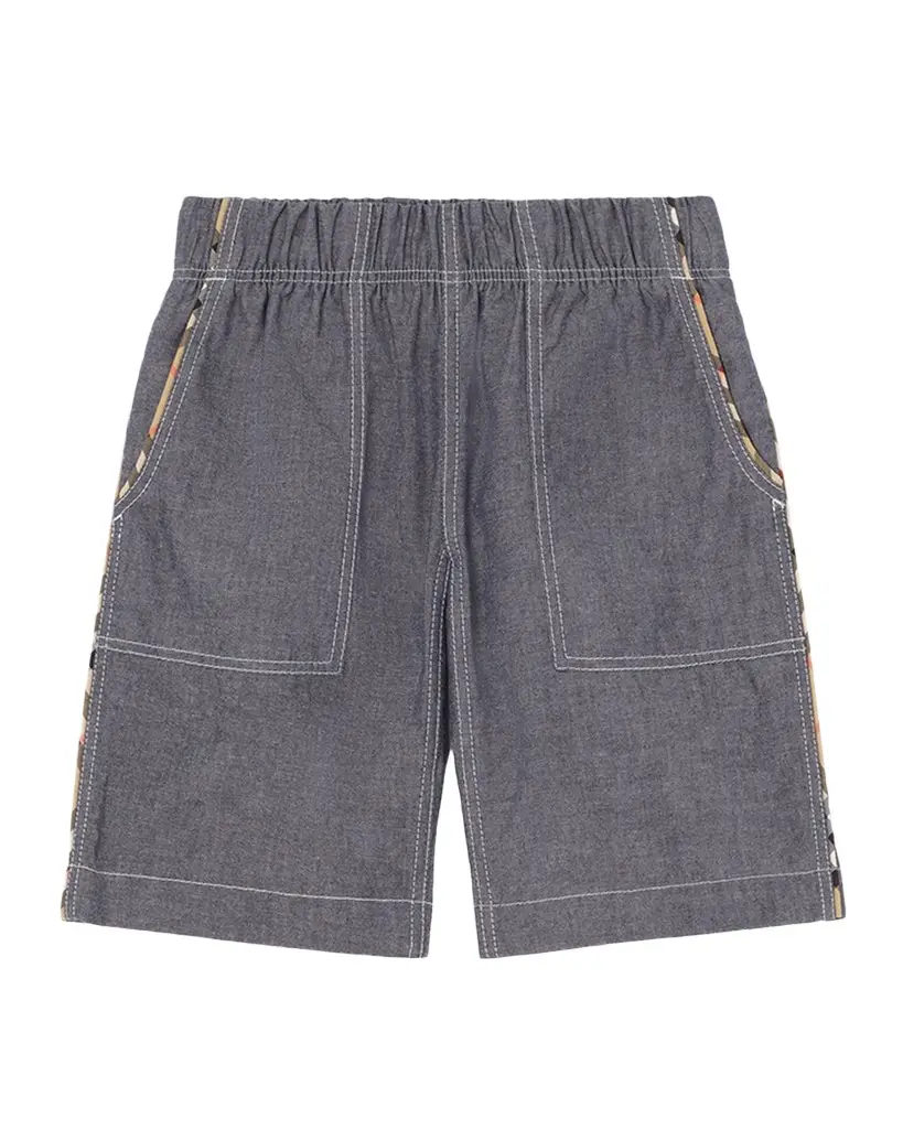Boy's Trent Check-Trim Cotton Cargo Shorts Boy's Trent Check-Trim Cotton Cargo Shorts