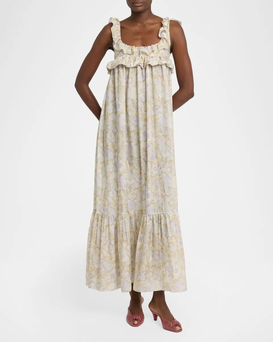 Chloé Painted Flowers Silk Maxi Dress | Thumbnail 3