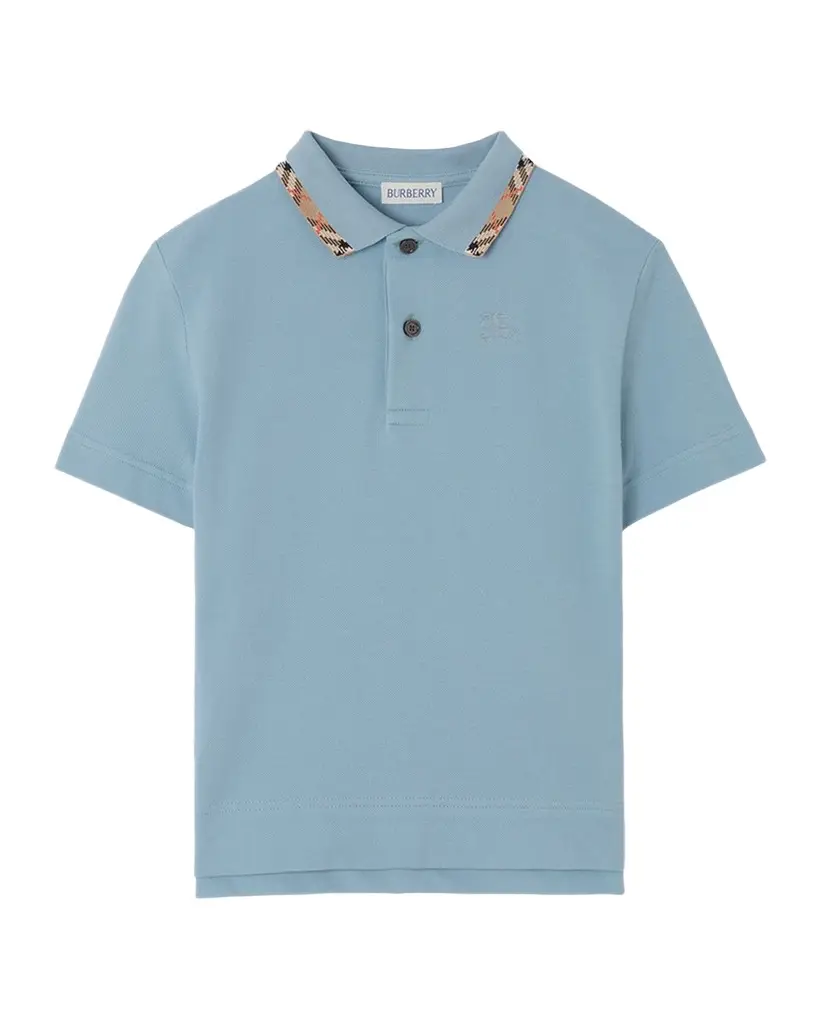 Burberry Boy's Johane Check Collar Cotton Polo Shirt, Size 4- | Image 1 Burberry Boy's Johane Check Collar Cotton Polo Shirt, Size 4- | Image 1