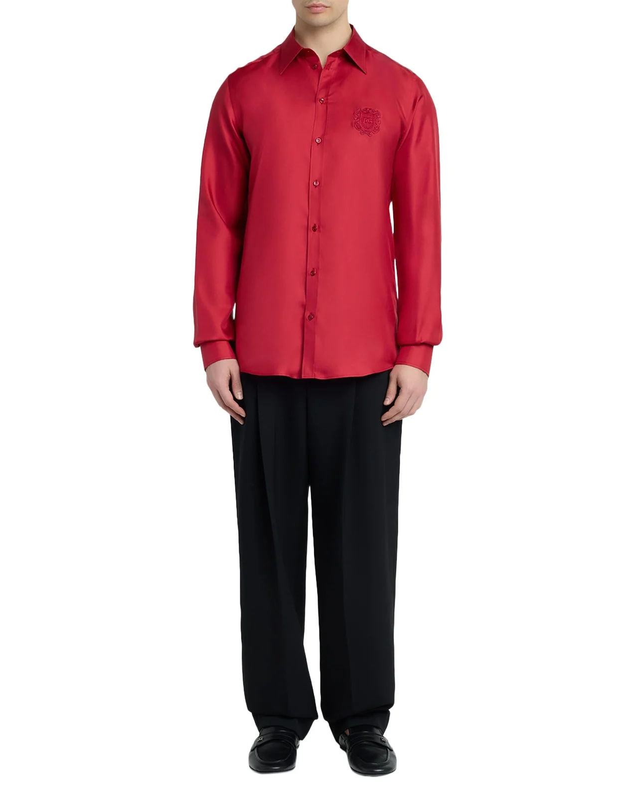 Dolce & Gabbana Men's Silk Tonal Logo Crest Sport Shirt
