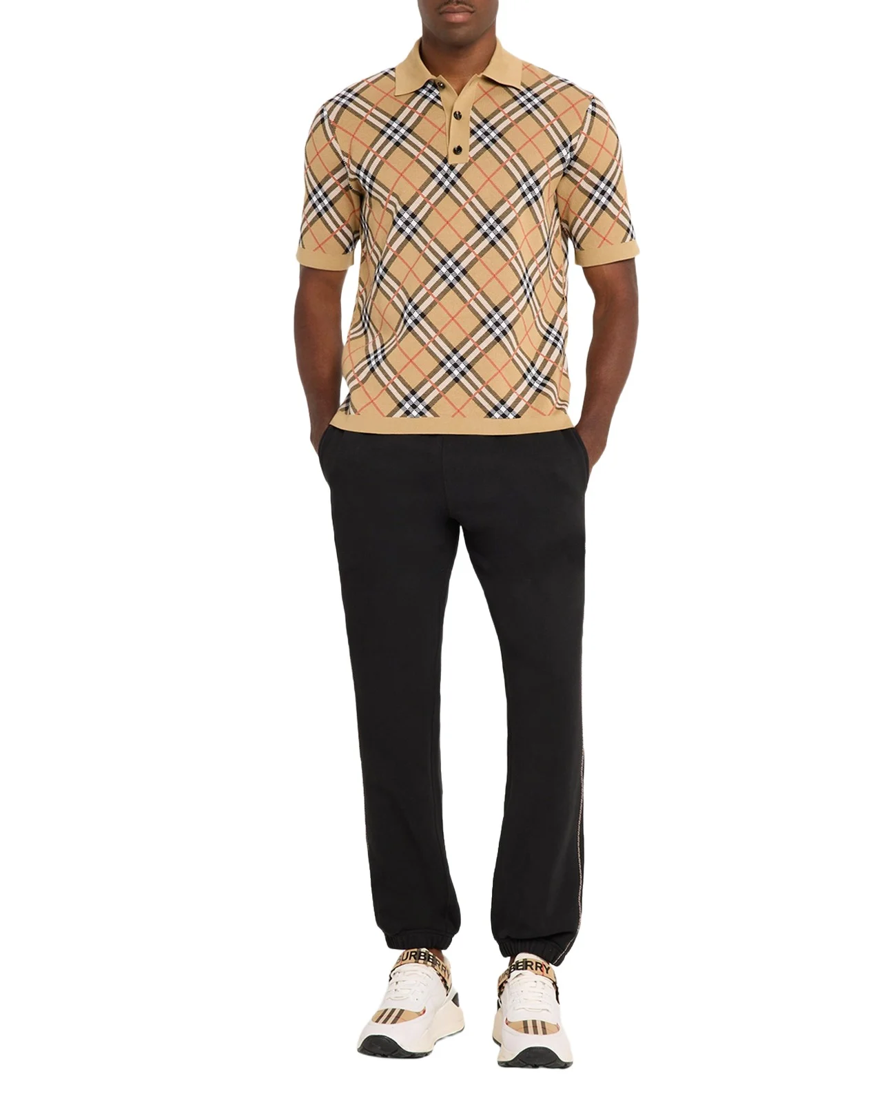 Burberry Men's Marlow Cotton Check Knit Polo Shirt