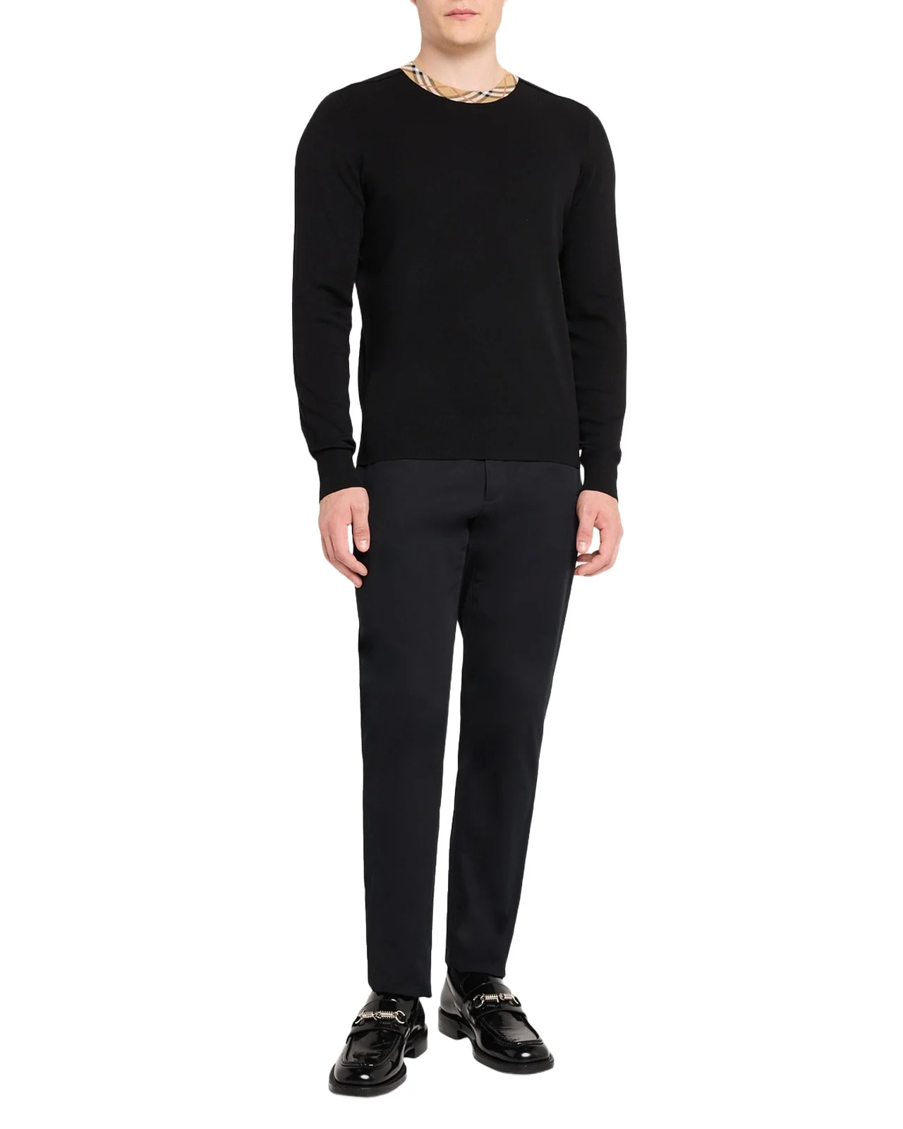 Burberry Men's Michael Crewneck-Check Wool Knit Sweater