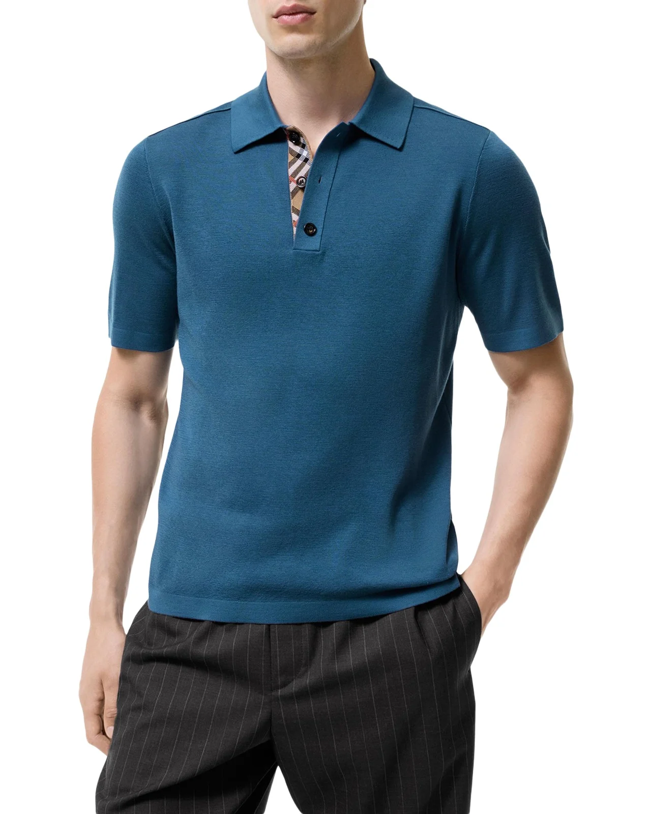 Burberry Men's Marcus Check-Trimmed Wool Polo Shirt