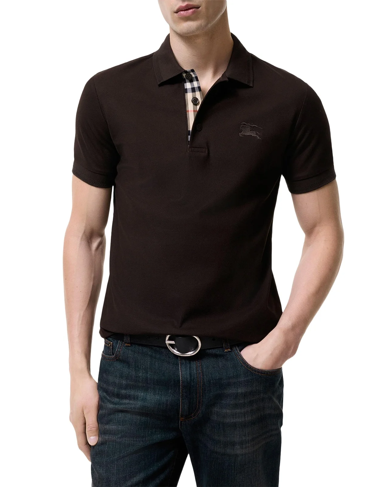 Men's Eddie Check-Placket Cotton Polo Shirt Men's Eddie Check-Placket Cotton Polo Shirt