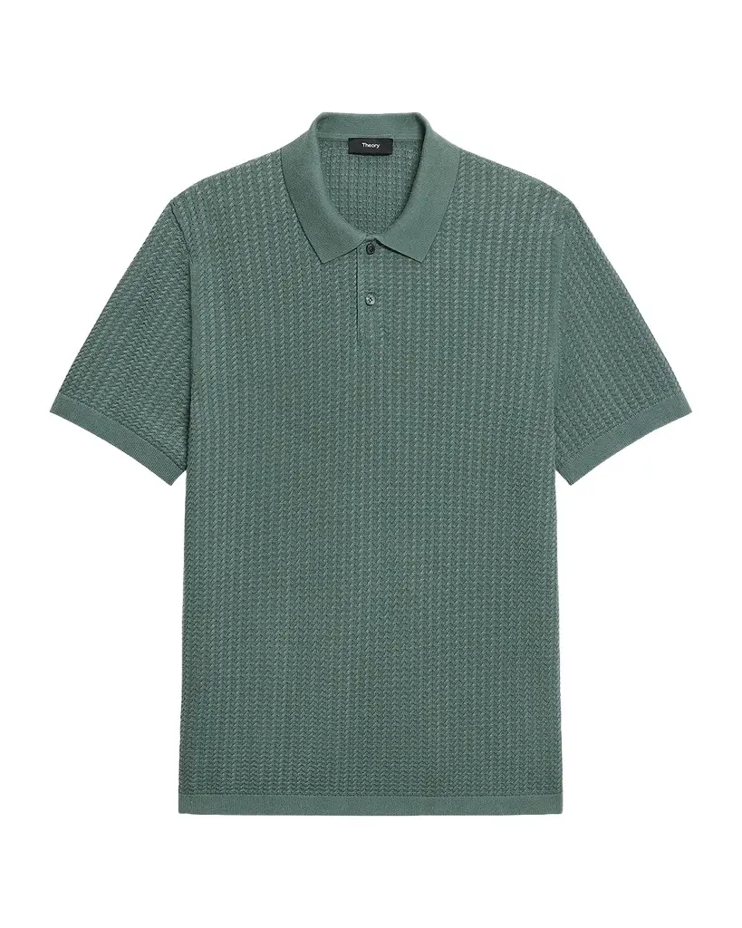 Theory Men's Cotton Cable Knit Polo Shirt | Image 1 Theory Men's Cotton Cable Knit Polo Shirt | Image 1
