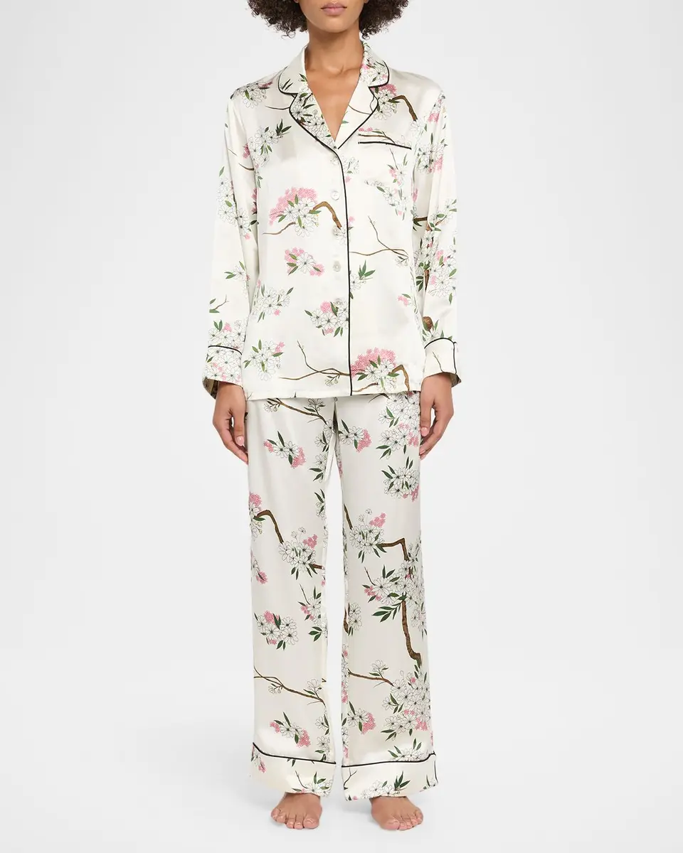 Olivia von Halle Lila Ana Blossom-Print Silk Satin Pajama Set | Thumbnail 2