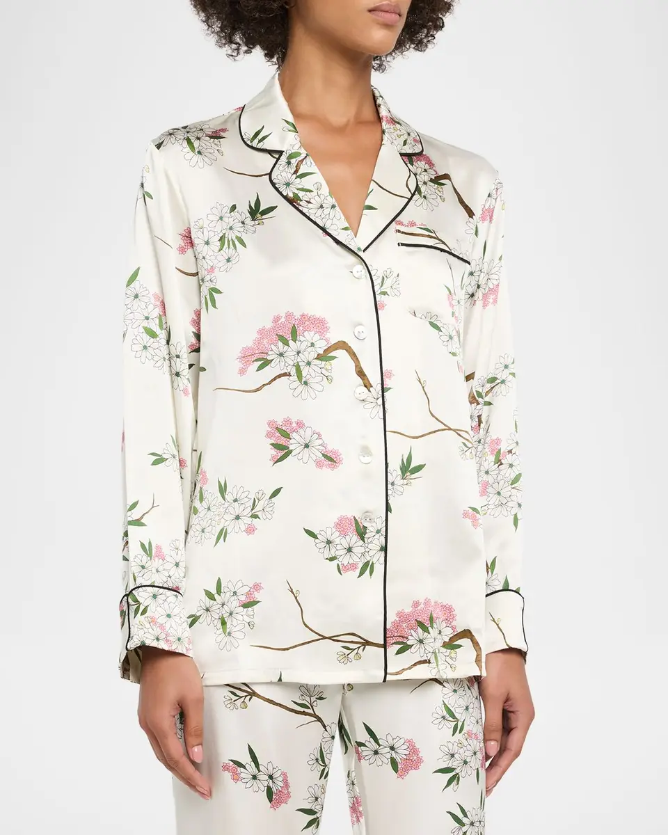 Olivia von Halle Lila Ana Blossom-Print Silk Satin Pajama Set | Thumbnail 4