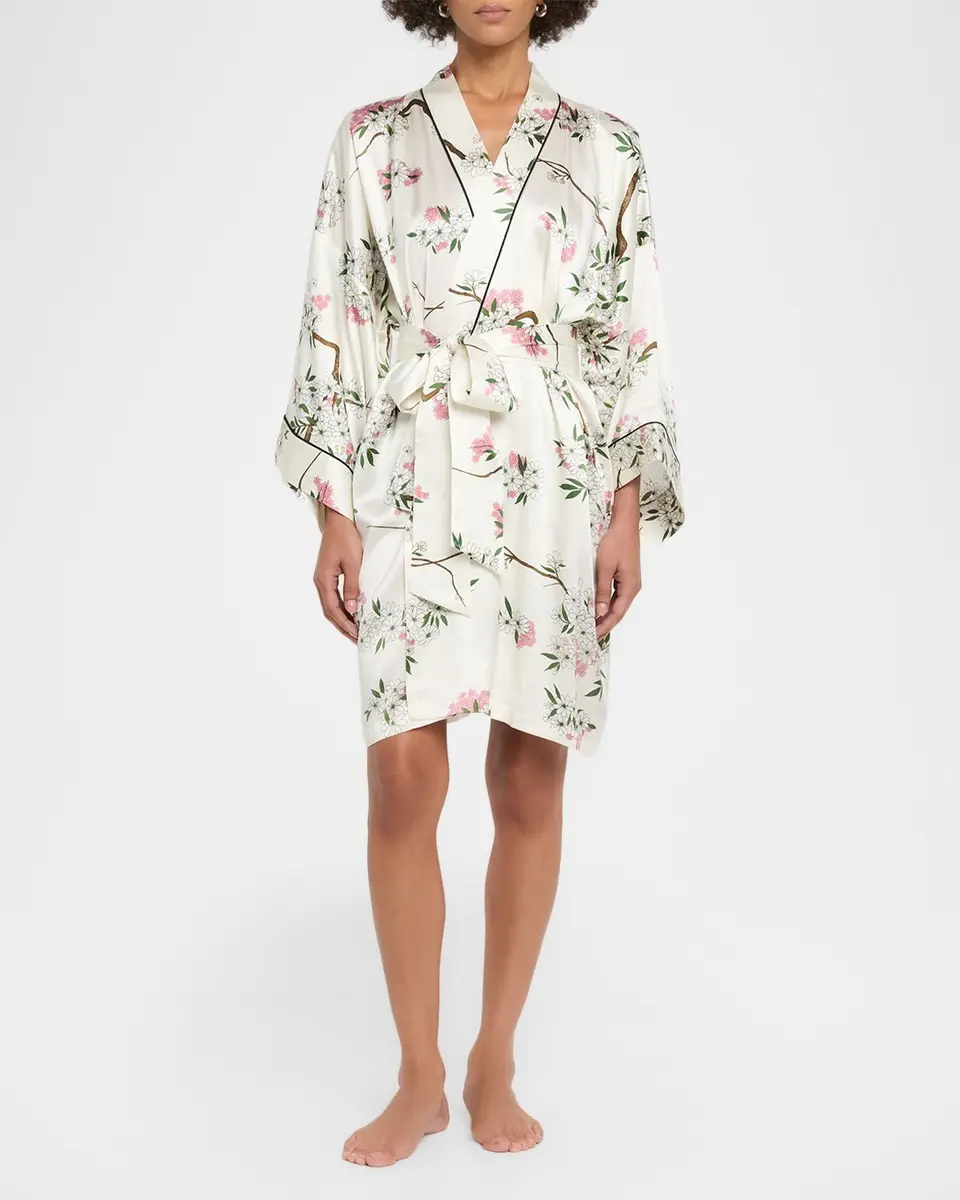 Olivia von Halle Mimi Ana Blossom-Print Silk Robe | Thumbnail 2