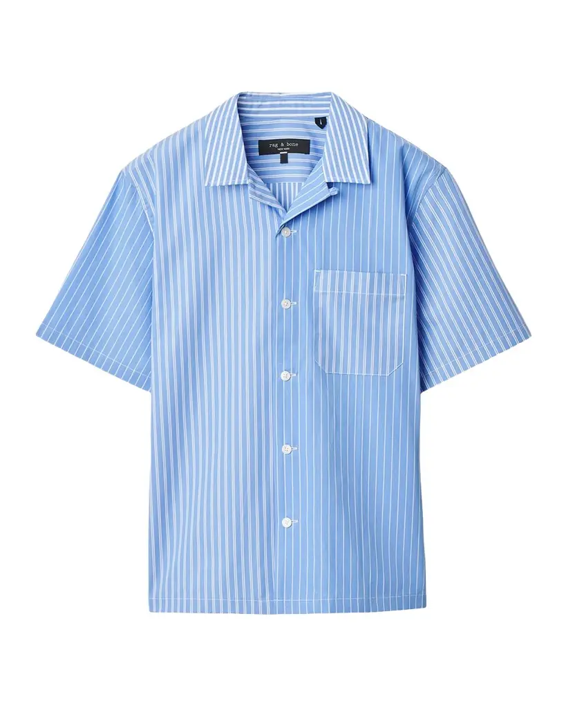 rag & bone Men's Avery Poplin Stripe Short-Sleeve Shirt | Image 1 rag & bone Men's Avery Poplin Stripe Short-Sleeve Shirt | Image 1