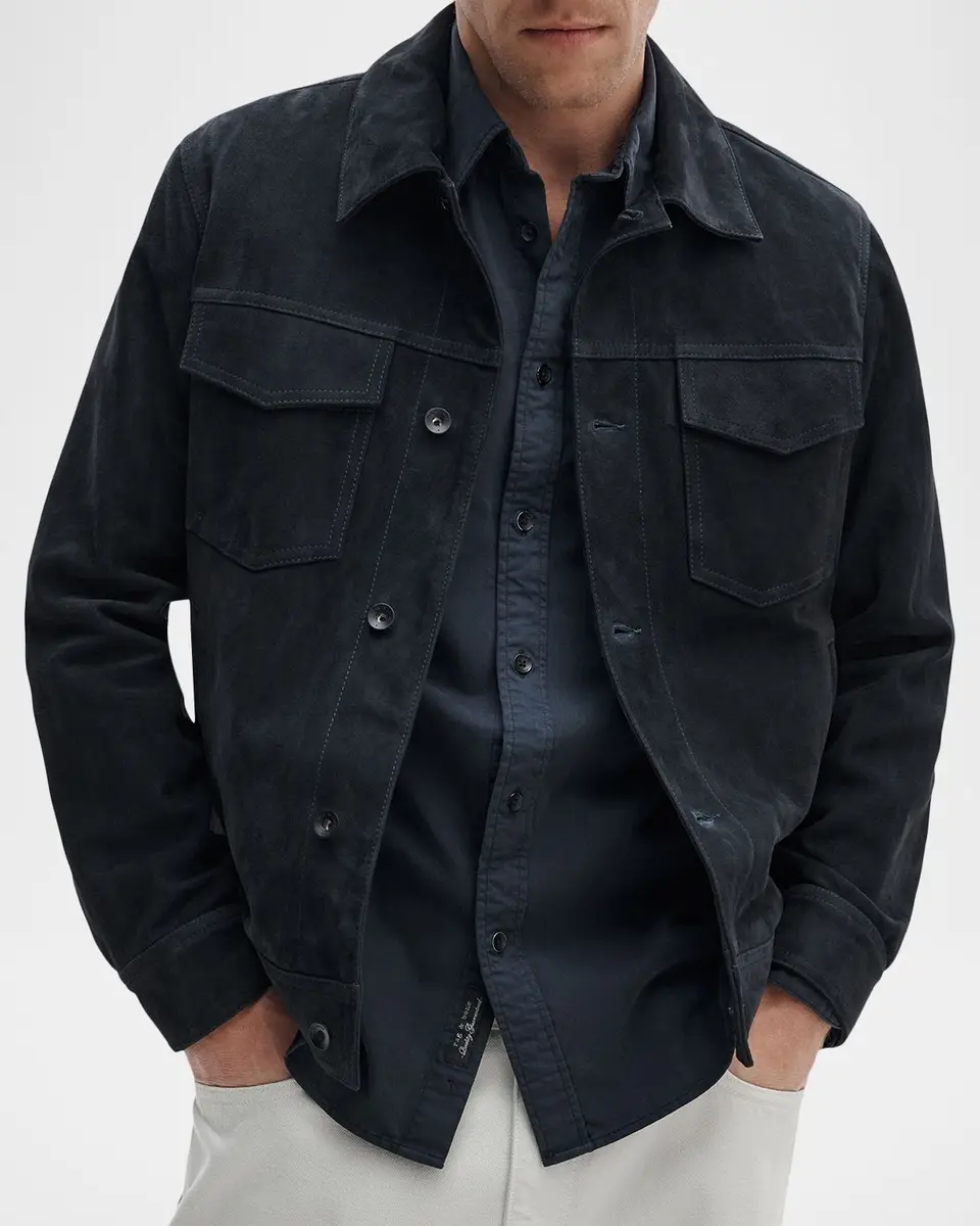 rag & bone Men's Suede Classic-Fit Trucker Jacket | Thumbnail 4 rag & bone Men's Suede Classic-Fit Trucker Jacket | Thumbnail 4