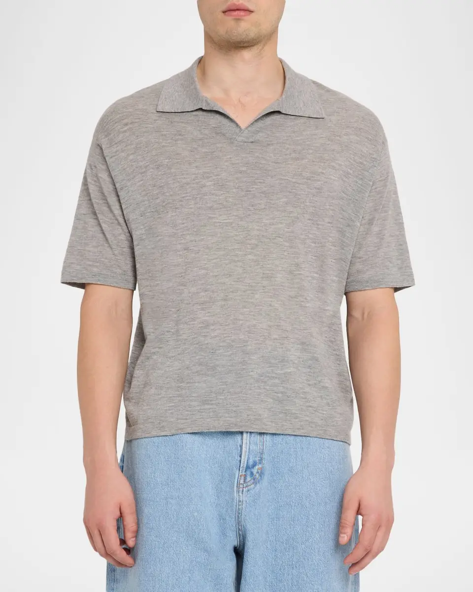 Frame Men's Wool and Cashmere Johnny Collar Short-Sleeve Polo Sweater | Thumbnail 4 Frame Men's Wool and Cashmere Johnny Collar Short-Sleeve Polo Sweater | Thumbnail 4