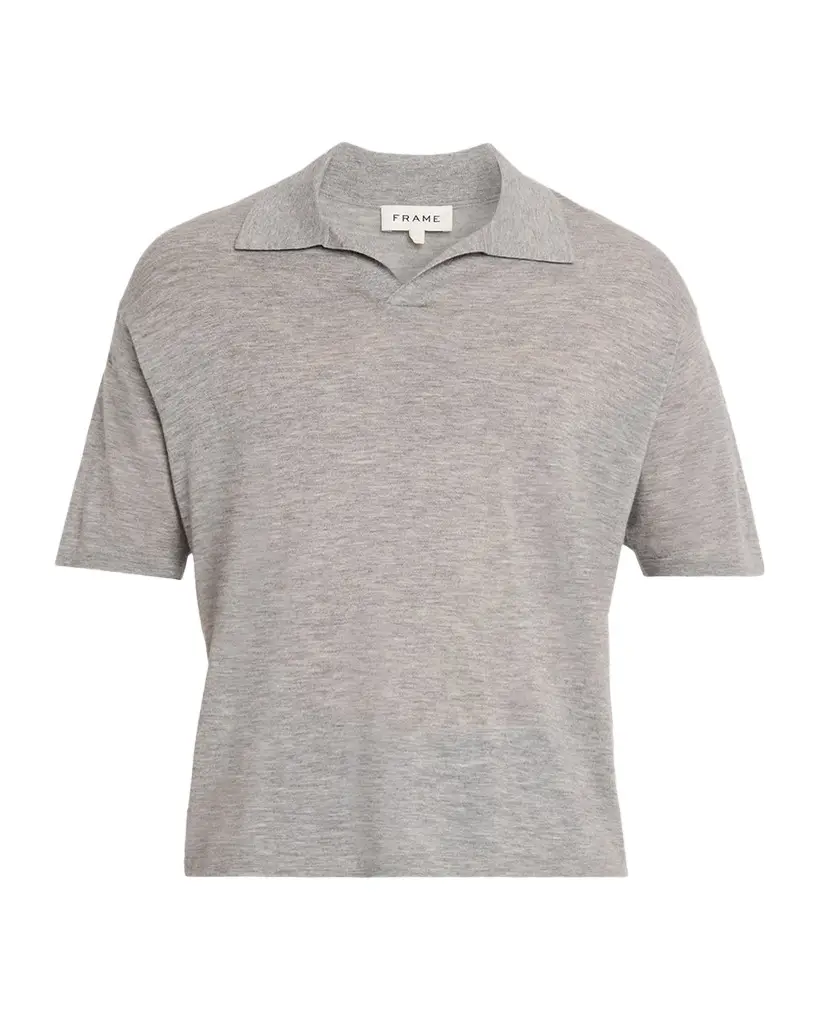 Frame Men's Wool and Cashmere Johnny Collar Short-Sleeve Polo Sweater | Image 1 Frame Men's Wool and Cashmere Johnny Collar Short-Sleeve Polo Sweater | Image 1