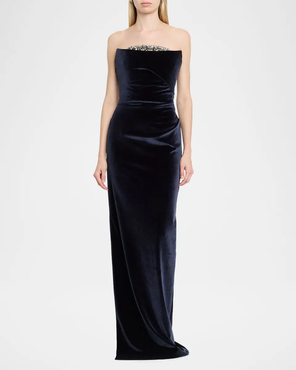 PAMELLA ROLAND Strapless Crystal Embellished Velvet Column Gown | Thumbnail 2 PAMELLA ROLAND Strapless Crystal Embellished Velvet Column Gown | Thumbnail 2