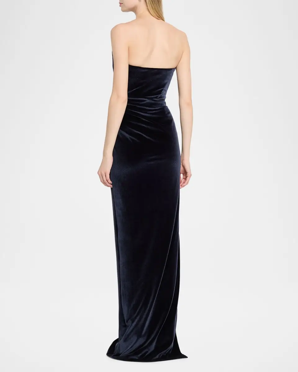 PAMELLA ROLAND Strapless Crystal Embellished Velvet Column Gown | Thumbnail 3 PAMELLA ROLAND Strapless Crystal Embellished Velvet Column Gown | Thumbnail 3