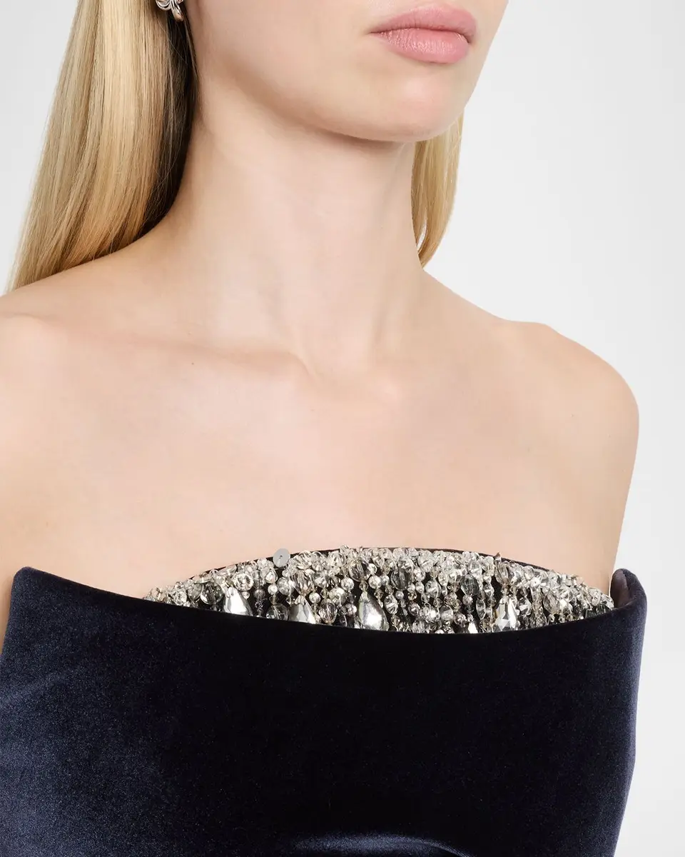 PAMELLA ROLAND Strapless Crystal Embellished Velvet Column Gown | Thumbnail 5 PAMELLA ROLAND Strapless Crystal Embellished Velvet Column Gown | Thumbnail 5