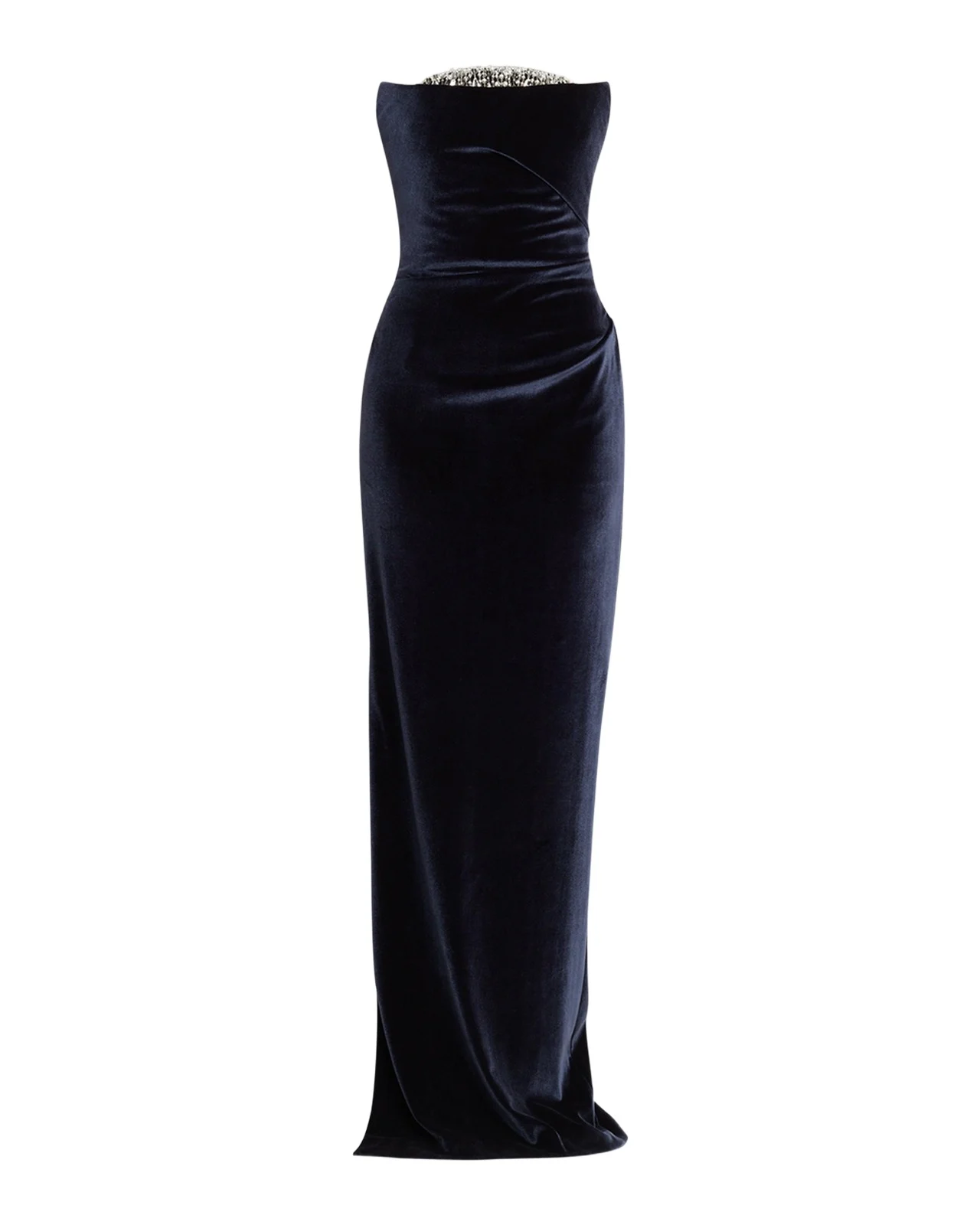 Strapless Crystal Embellished Velvet Column Gown Strapless Crystal Embellished Velvet Column Gown