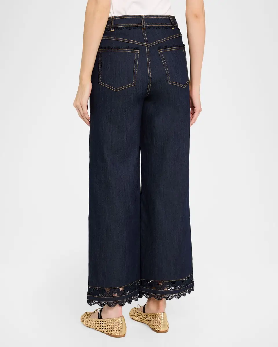 Cinq à Sept Scalloped Lace-Trimmed Wide-Leg Jeans | Thumbnail 3 Cinq à Sept Scalloped Lace-Trimmed Wide-Leg Jeans | Thumbnail 3