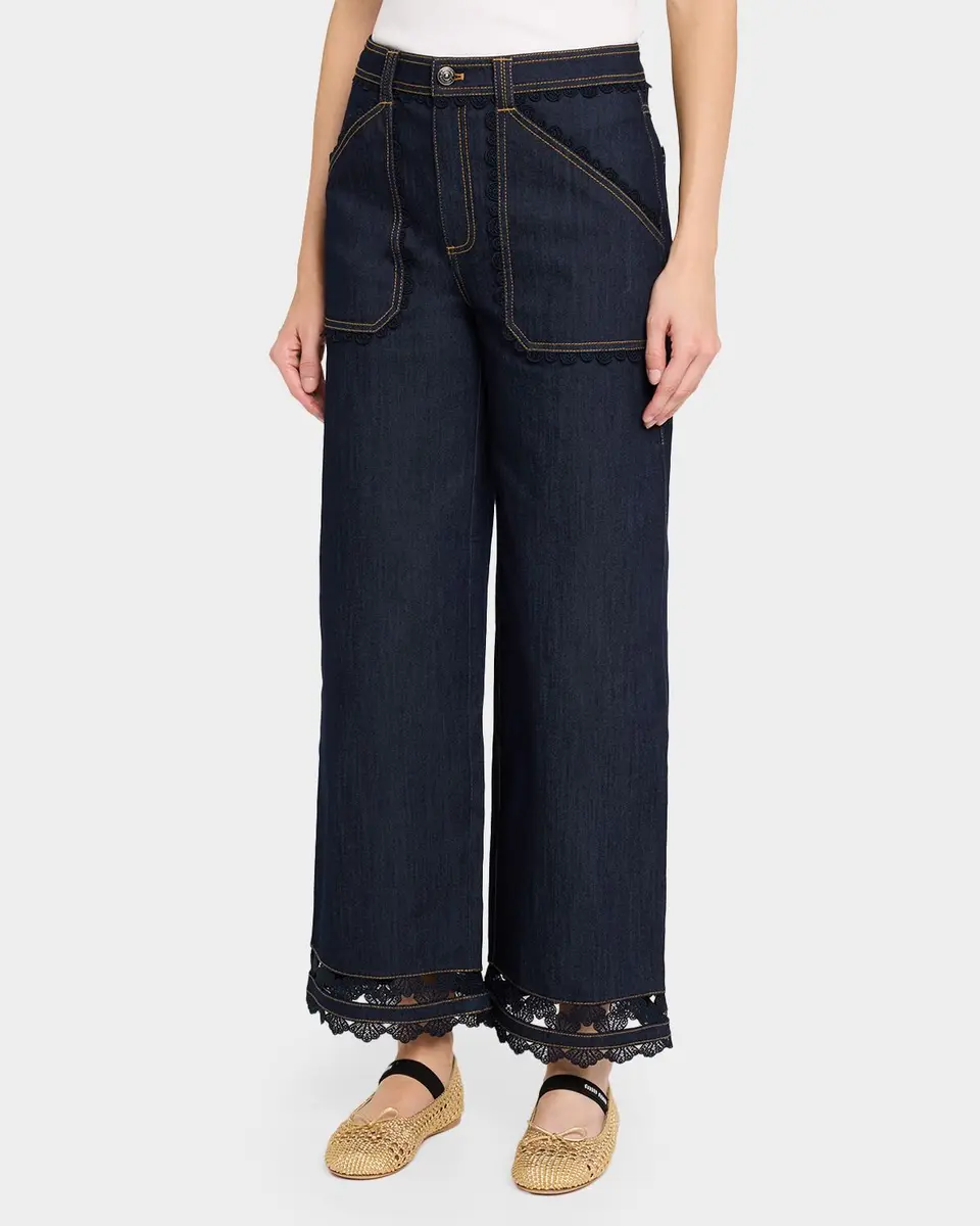 Cinq à Sept Scalloped Lace-Trimmed Wide-Leg Jeans | Thumbnail 4 Cinq à Sept Scalloped Lace-Trimmed Wide-Leg Jeans | Thumbnail 4