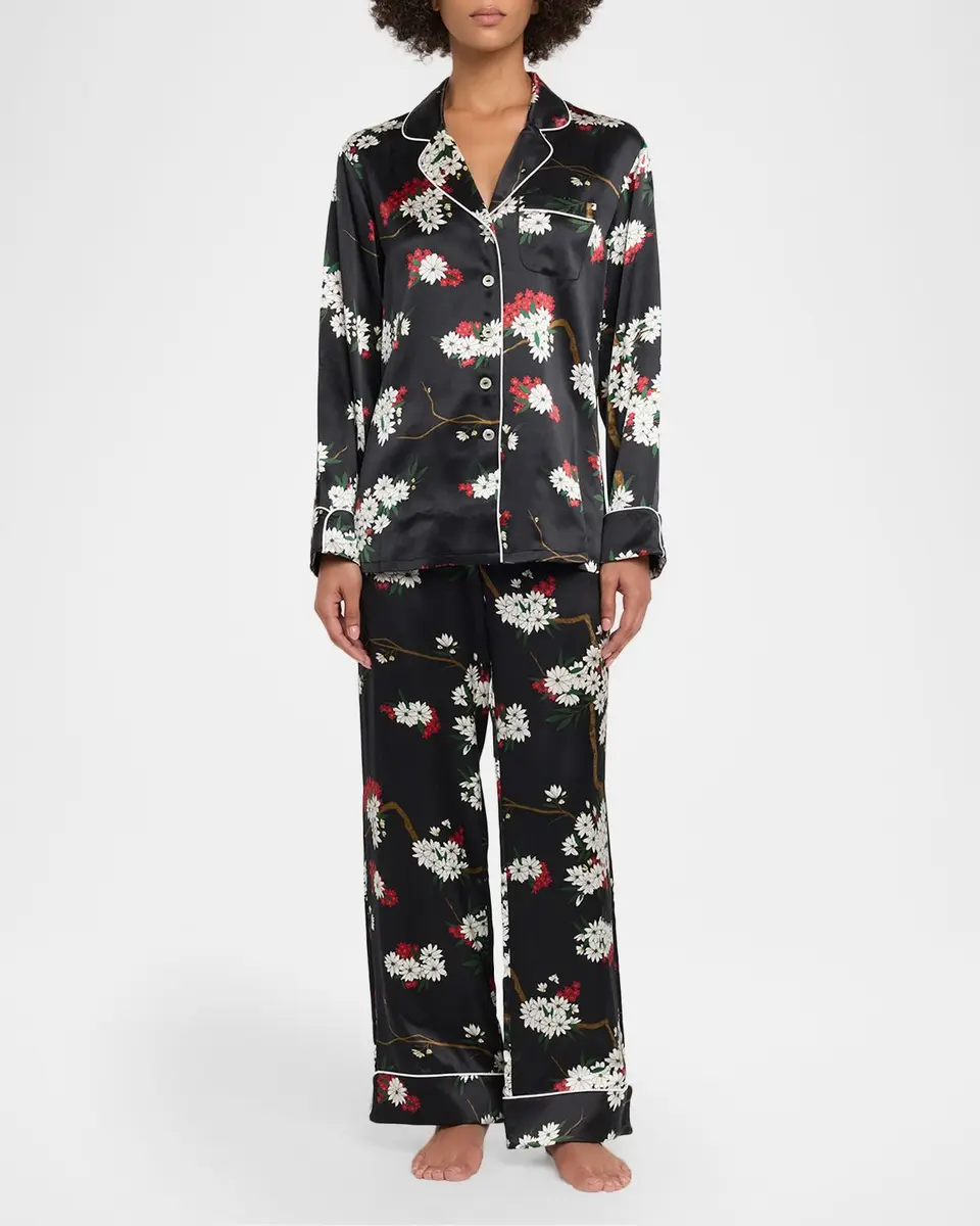 Olivia von Halle Lila Rene Blossom-Print Silk Satin Pajama Set | Thumbnail 2 Olivia von Halle Lila Rene Blossom-Print Silk Satin Pajama Set | Thumbnail 2