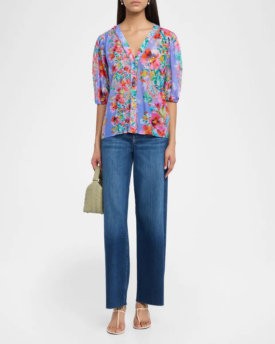Johnny Was Mirrian Floral Cotton-Silk Blouse | Thumbnail 2