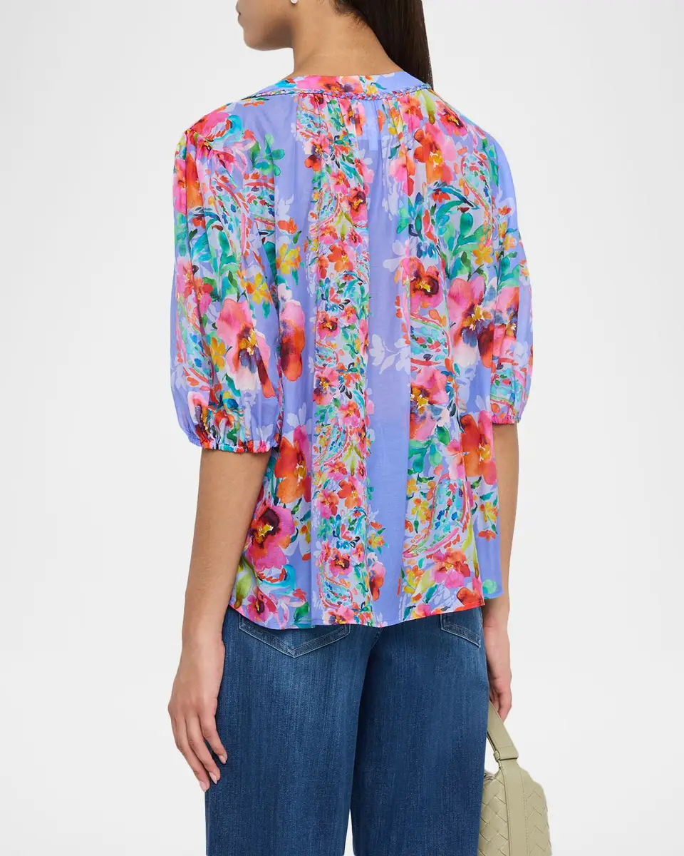 Johnny Was Mirrian Floral Cotton-Silk Blouse | Thumbnail 3