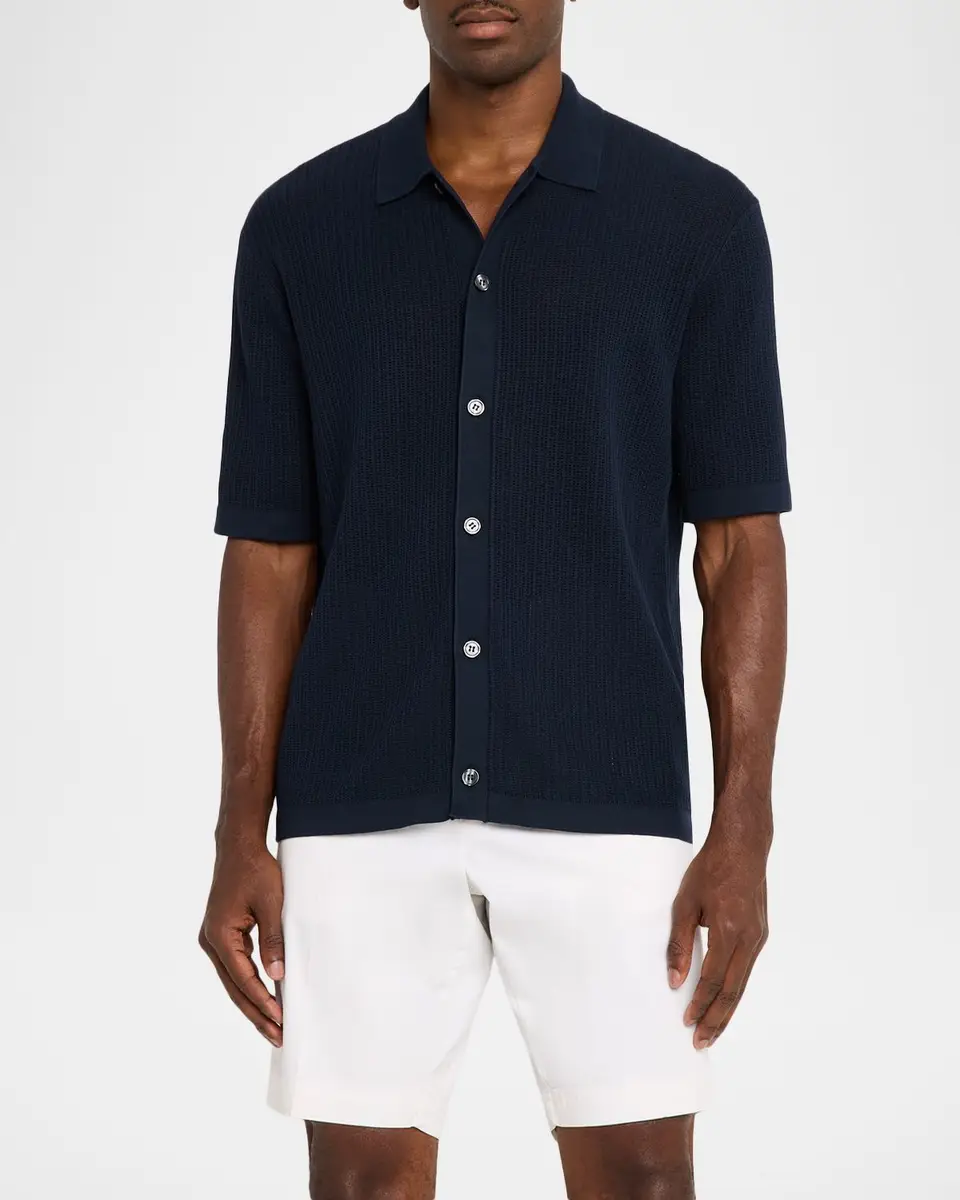 Theory Men's Cotton Mesh Knit Short-Sleeve Shirt | Thumbnail 4 Theory Men's Cotton Mesh Knit Short-Sleeve Shirt | Thumbnail 4